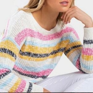 Harper Heritage Cotton Multicolor Stripes Ski Knit Sweater Cozy Classic Size M